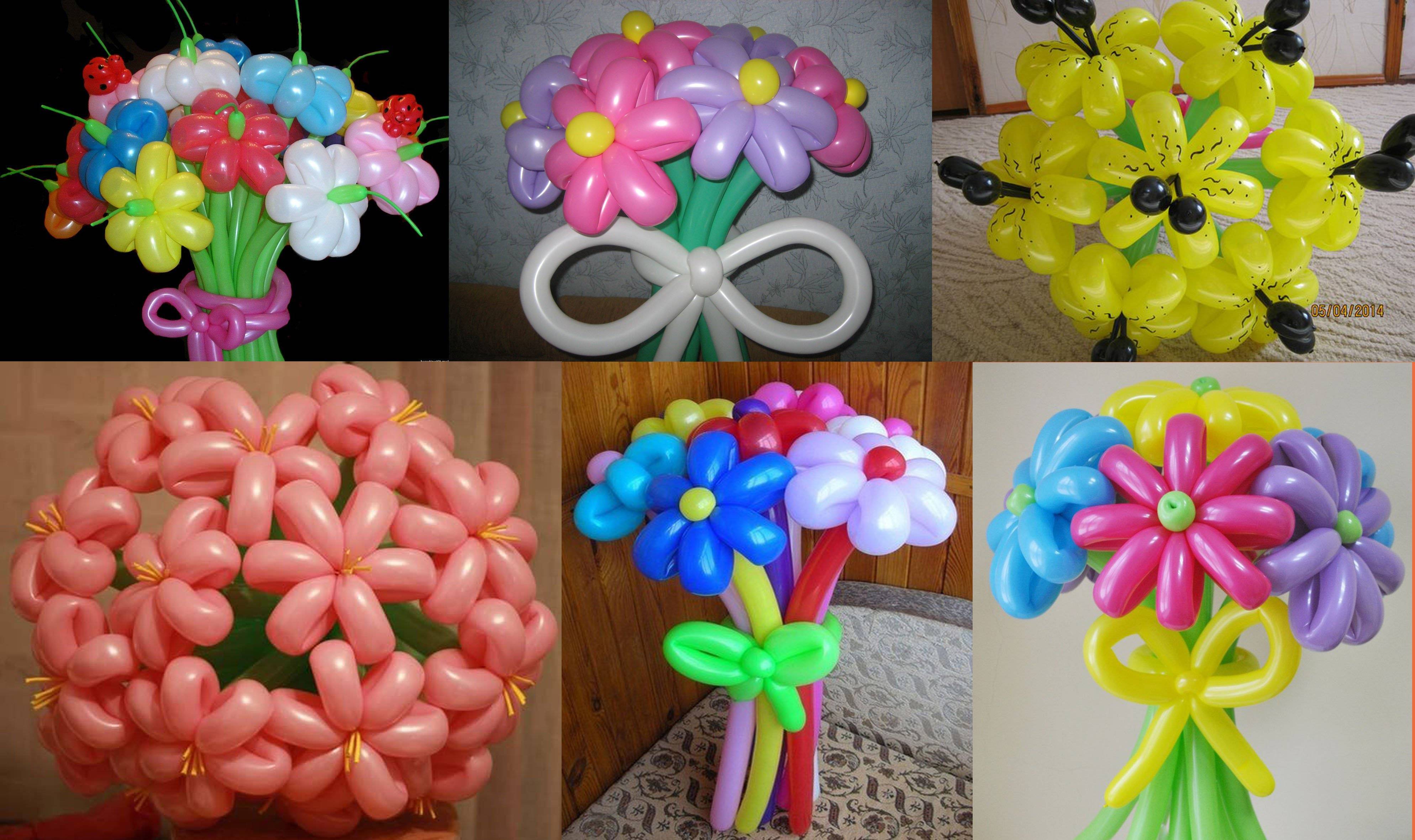 Примеры композиций из шариков в виде букетов цветов 
